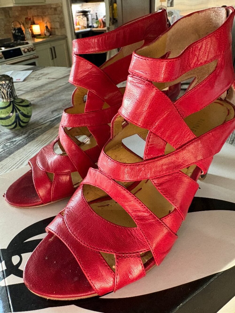 Nine West Red NWCurri Leather Heeled Ankle Sandals Womens Size 6M